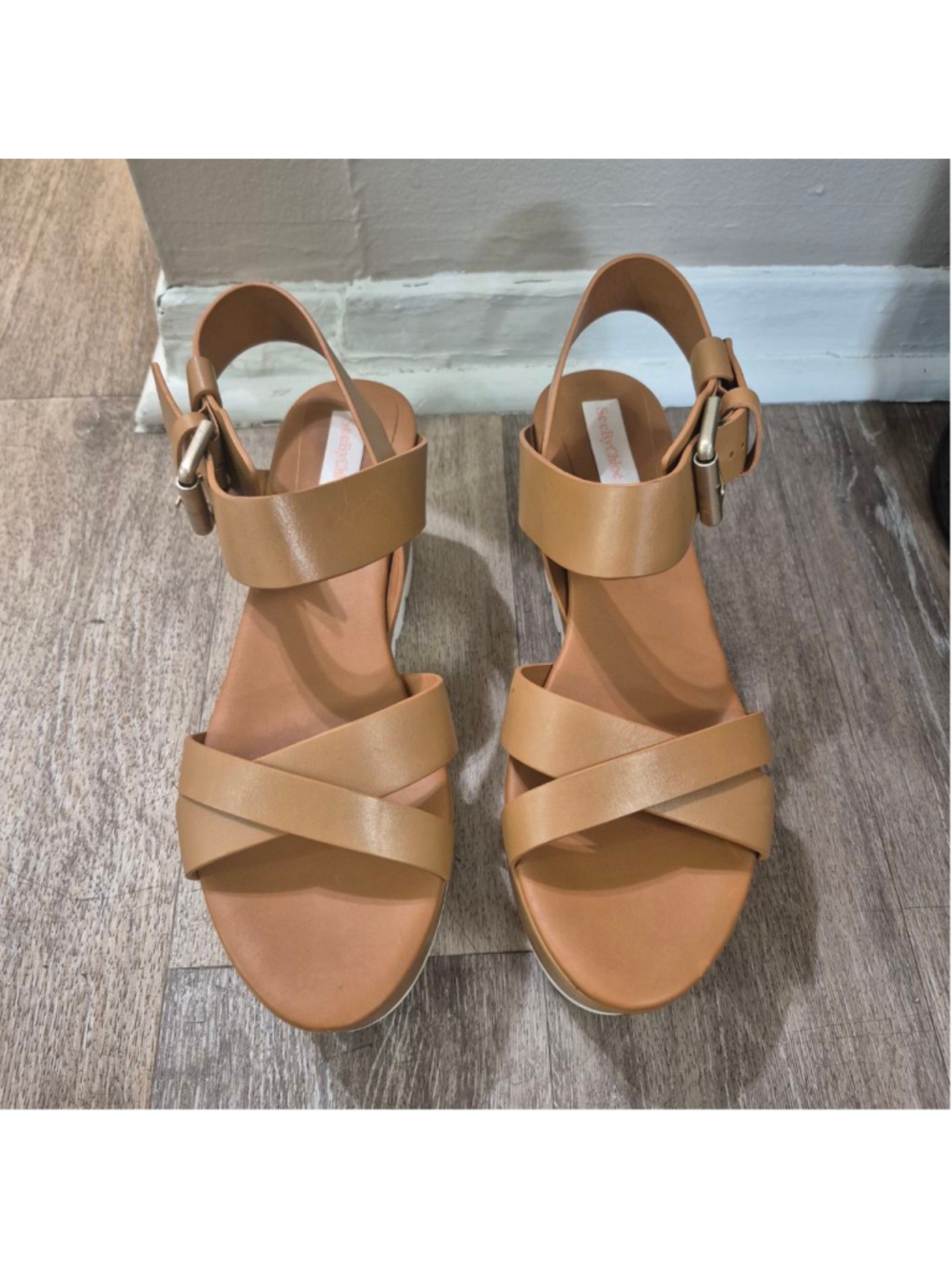 Women's See By Chloé Brown & White Wedge Sandals Size 9.5